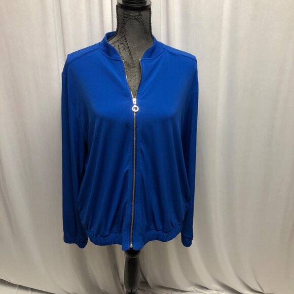 Susan Graver Zip Up Jacket Womens Size Medium Blue Liquid Knit Bomber Pockets - Picture 1 of 9